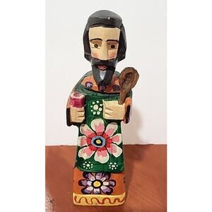 Guatemala Folk Art Santos Painted Carved Wooden Religious Figure - 8"